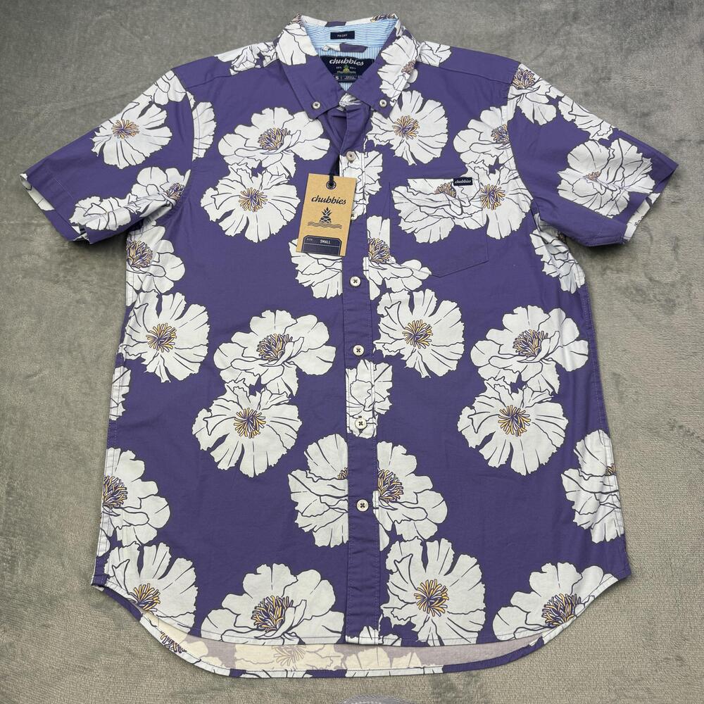 Chubbies Shirt Mens Small Purple Floral Mystic Friday Hawaiian Stretch